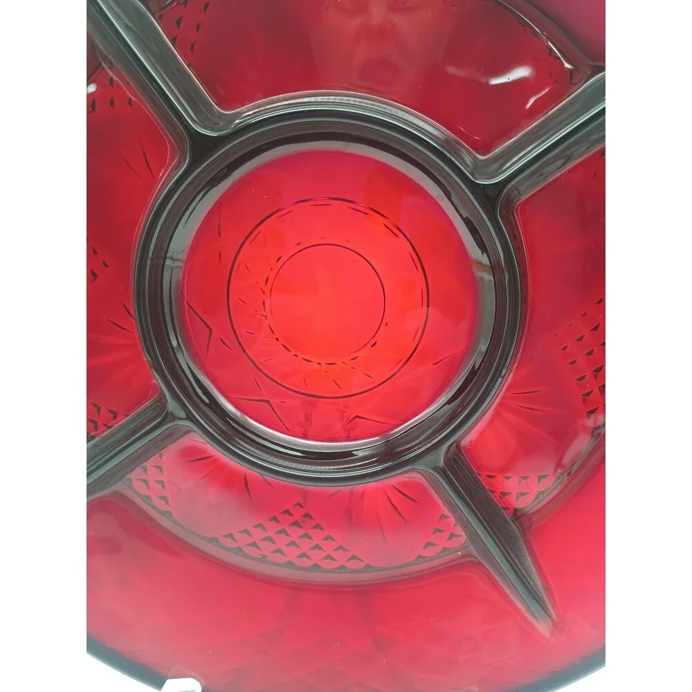 Vintage Arcoroc France Luminarc Ruby Red Glass Divided Relish Plate/Platter 10